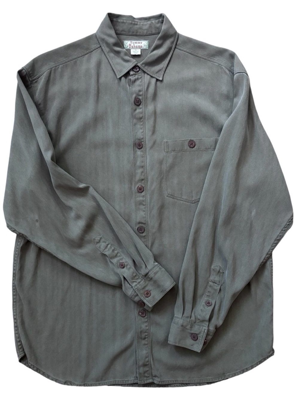 Tommy Bahama Silk Men's Olive Green Button-Down Long Sleeve Shirt